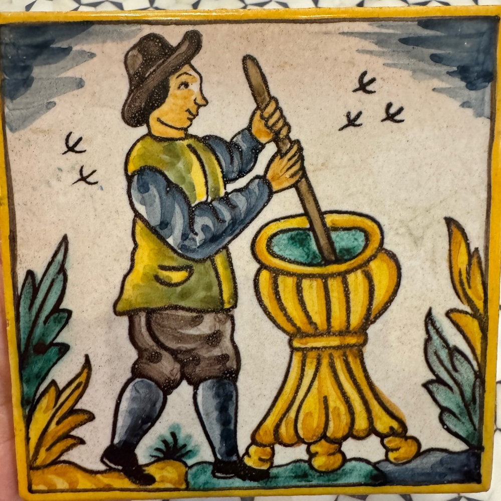 Vintage Hand-Painted Catalan Tile by J. Roig - Mid-20th Century, Made in Spain